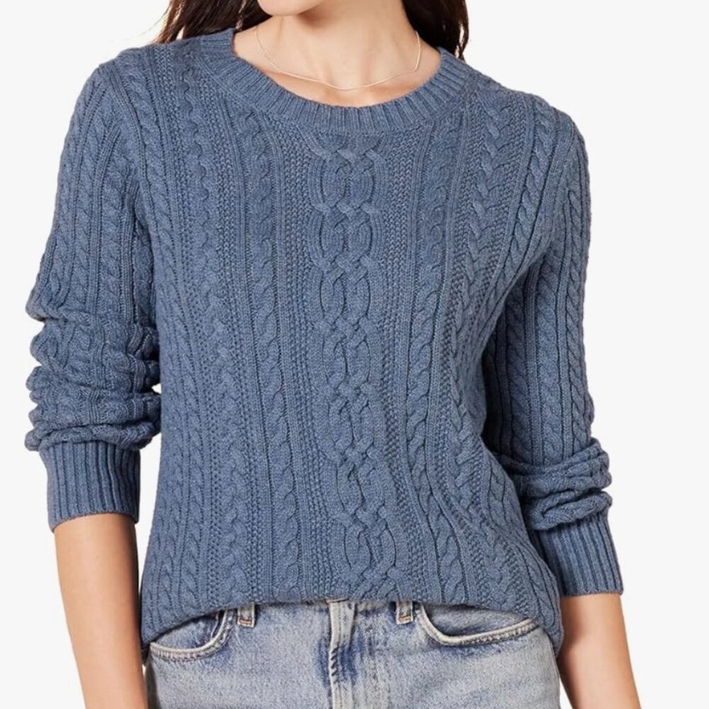 Women's Amazon Essentials Fisherman Cable Crewneck Cotton Sweater Size XL